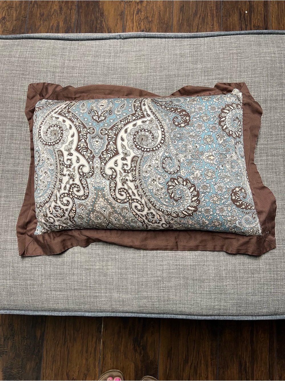 Source Unknown Blue and Brown Paisley Accent Pillow with Brown Trim